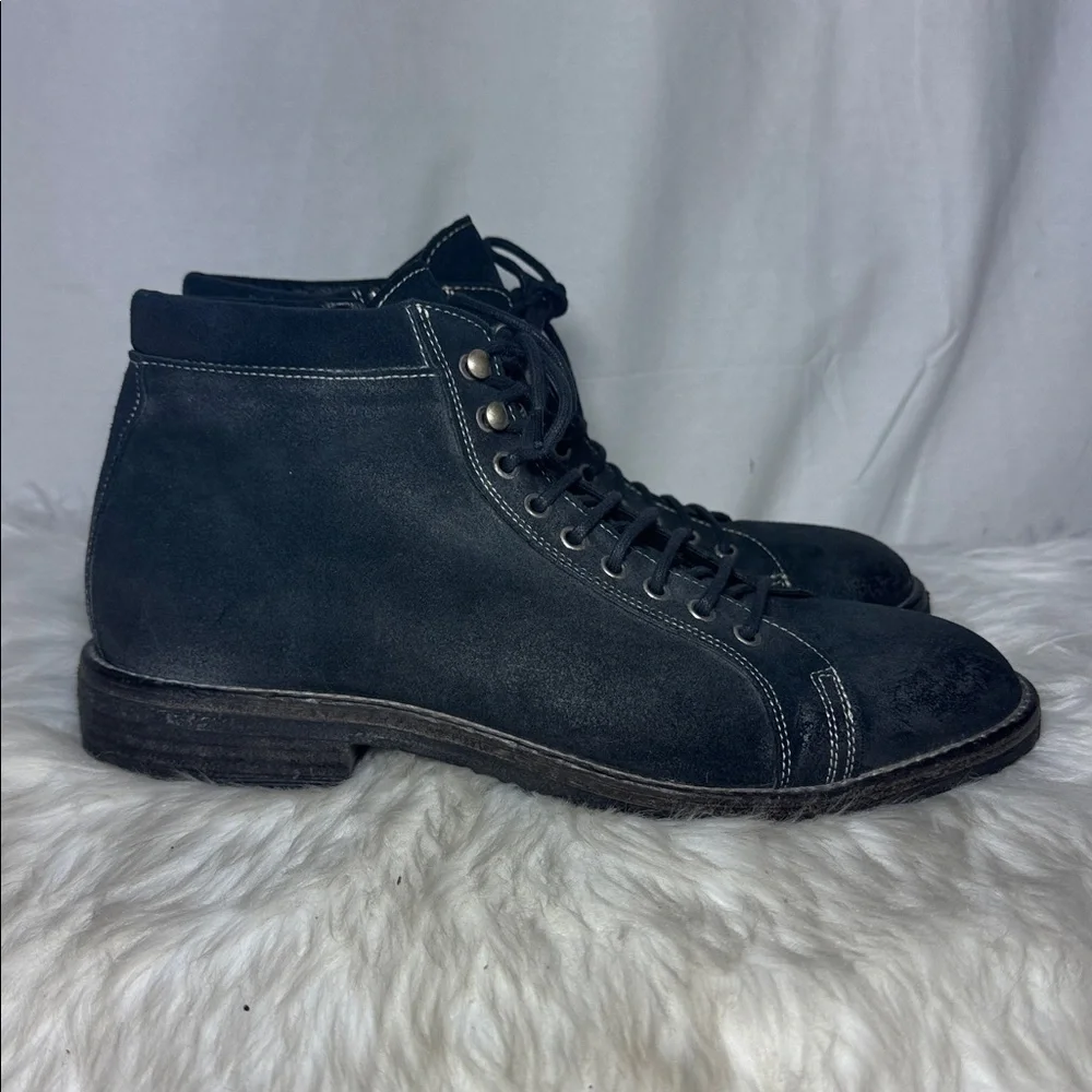 Donald J. Pliner Mitos Black Distressed Suede Side Zip  Lace-Up Ankle Boots Sz 1